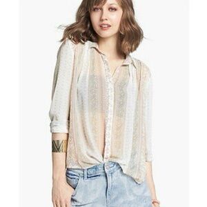 Free People Boho Cottagecore Floral Sheer Tie Back Flowy Button Up Blouse S